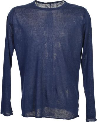 Original Vintage Blauw Linnen Shirt met Ribboord - Heren - Longsleeves - Blauw - M - Linnen - Tops