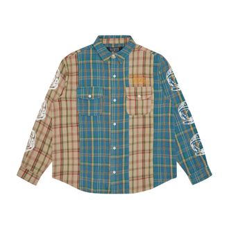 Billionaire Boys Club Casual Shirts, male, Multicolor, Size: L Check Shirt with Astro Helmets Print