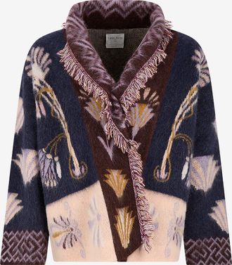 Forte_Forte Jacquard-Cardigan aus Baby-Alpaka mit Fransen Sogni