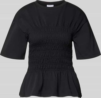 Jake*s Casual T-Shirt mit Smok-Details und Rundhalsausschnitt in Black, Gr&ouml;&szlig;e XXL