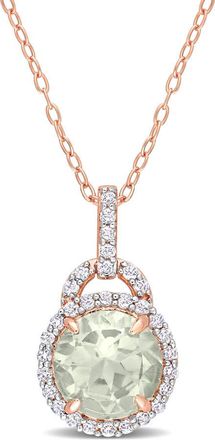 Amour 3 1/4CT TGW Green Quartz and White Topaz Halo Pendant with Chain In Rose Plated Sterling Silver