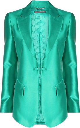 Alberta Ferretti satin-trim single-breasted blazer - women - Silk/Polyester/Viscose - 40 - Green