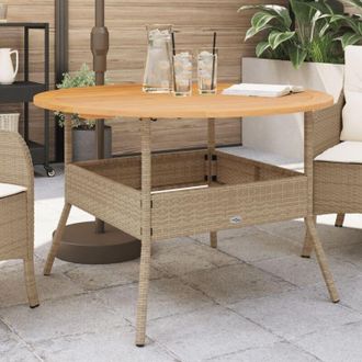 vidaXL Vidaxl - Mesa De Jard&iacute;n Superficie De Madera Rat&aacute;n Pe Beige &Oslash;110x71 Cm