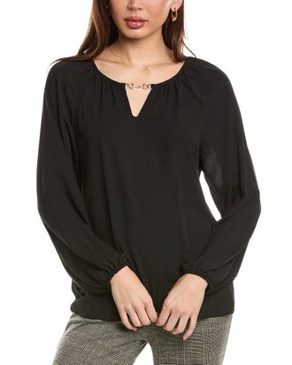 T Tahari Split Neck Blouse