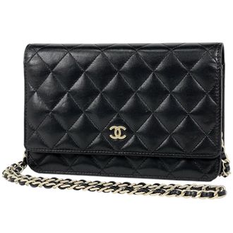 Chanel Matelasse Black Leather Chain/Shoulder Wallet (Pre-Owned)