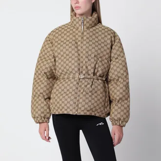 Gucci Giubbotto con cintura in tessuto GG beige