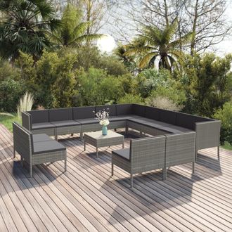 vidaXL Set De Muebles De Jard&iacute;n 14 Pzas Y Cojines Rat&aacute;n Sint&eacute;tico Gris Vidaxl