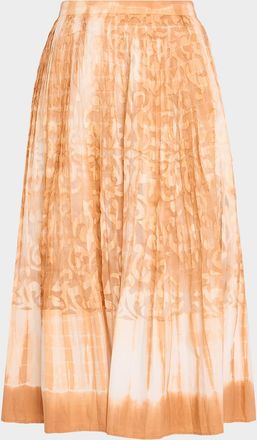 Kobi Halperin Andie Pleated Shibori-Print Burnout Midi Skirt