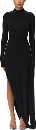 Naked Wardrobe Drape Long Sleeve Maxi Dress in Black at Nordstrom, Size X-Small