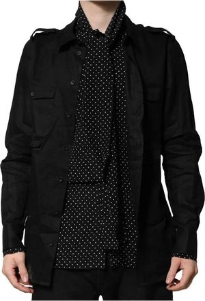 Dolce & Gabbana Zwarte polka dot linnen zijden casual overhemd - Heren - Casual Overhemden - Zwart - XS - Linnen - Overhemden