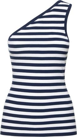 Michael Kors Gestreept Geribd Stretch Viscose One-Shoulder Top - Dames - Tops zonder mouwen - Veelkleurig - XS - Polyester - Tops