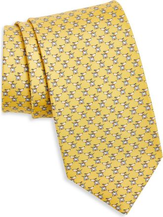 Ferragamo Oreste Dog Gancini Print Silk Tie in F.giallo at Nordstrom