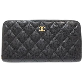Chanel Matelasse Black Grained Calfskin Long Wallet (Bi-Fold) (Pre-Owned)