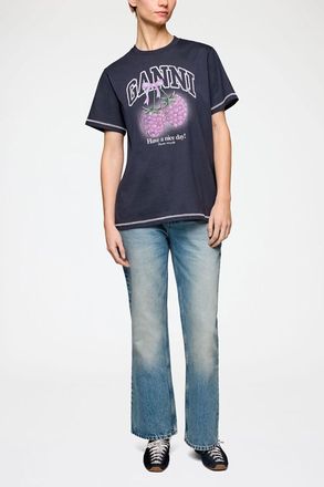 Ganni Mixed T-shirt with Raspberries - Size XS Organic Cotton