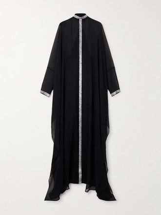 Taller Marmo Abito In Crepon Di Seta Con Cristalli Swarovski Parthenon - Nero