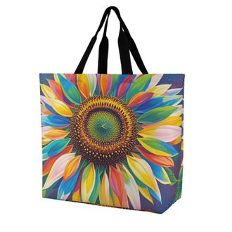 Generic Color Painting Sunflower Tote Bag Foldable Carry Bag Durable Handbags For Work Casual Beach