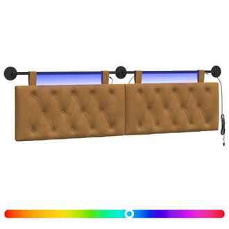 vidaXL Cabecero Colgante Con Luz Led Marr&oacute;n Terciopelo Vidaxl