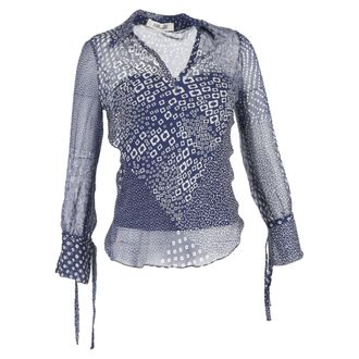 Diane Von F&uuml;rstenberg Printed Wrap Blouse in Blue Silk