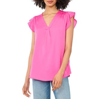 Vince Camuto Ruffle Sleeve Satin Top in Raspberry Sorbet at Nordstrom Rack, Size X-Large