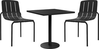 Vente-Unique Comedor de jard&iacute;n de metal: una mesa L.70 cm y 2 sillas apilables - Negro - BALVORA de MYLIA