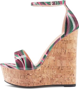 Castamere Women High Heel Platform Wedge Sandals Peep Open Toe Ankle Strap Wedding Party Dress 15 CM Heels Pink Multicolor 5 UK