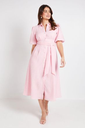 Wallis Womens Textured Organza Puff Sleeve Shirt Dress - Coral - Size 18 UK