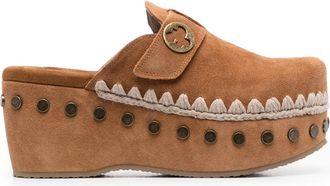Mou high-heel leather clogs - women - Calf Leather/Calf Leather/Rubber/Fabric/Artificial Suede - 36 - Brown