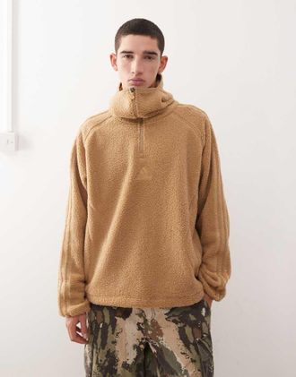 adidas Originals Teamgeist - Felpa con cappuccio marrone in pile borg con zip corta