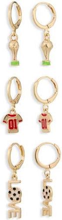 Leith Set of 3 Soccer Charm Hoop Earrings in Red Multi- Gold at Nordstrom Rack