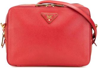 Prada Pre-owned Cross Body Bags, female, Red, Size: ONE SIZE Pre-owned Saffiano Leather Crossbody Bag with Adjustable Strap and Zip Closure