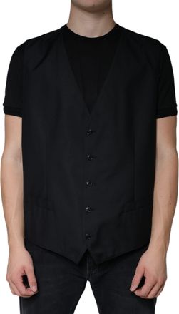 Dolce & Gabbana Black Wool Waistcoat Dress Formal Mens Vest