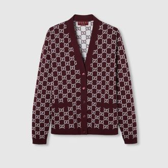 Gucci Reversible GG Wool Jacquard Cardigan, Bordeaux, Ready-to-wear