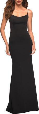 La Femme Simple Elegant Long Jersey Dress with Scoop Neck in Black at Nordstrom, Size 12