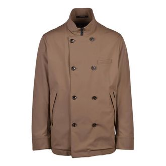 Montecore Double-Breasted Coats, male, Brown, Size: 2XL Pikot Stretch Double-Breasted Coat