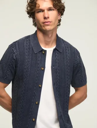 Lucky Brand Mens Fisherman Cable Button Down Sweater