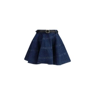 Self Portrait Blue Cotton Mini Womens Skirt