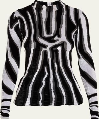 Balmain Zebra Velvet Burnout Long-Sleeve Top
