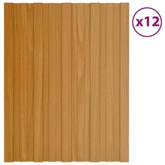 Berkfield Home Roof Panels 12 pcs Galvanised Steel Light Wood 60x45 cm
