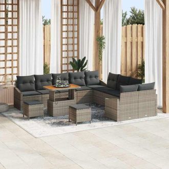 vidaXL Conjunto De Sof&aacute; De Jard&iacute;n Con Coj&iacute;n 13 Pcs Gris Polirat&aacute;n Vidaxl