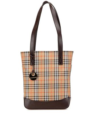 Burberry Borsa tote in tela con motivo Haymarket Check 2000-2017 - Marrone
