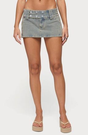 Edikted Lolah Snap Waist Denim Miniskirt in Blue-Washed at Nordstrom, Size X-Large