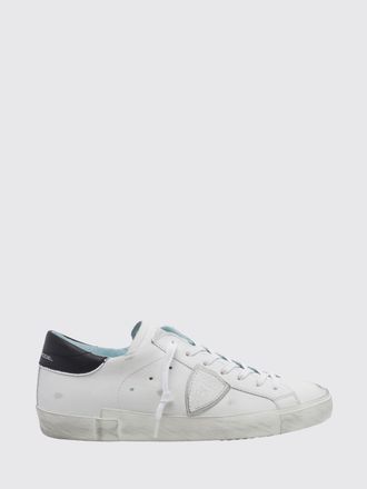 Philippe Model Paris Leather Low-Top Sneakers with Worn Effect and Shield Logo
