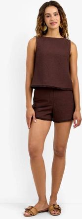 Trina Turk Port Sleeveless Structured Woven Tank Top in Carob at Nordstrom, Size 14