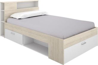Vente-Unique Vente-unique - Letto con testata vani portaoggetti e cassetto 120 x 190 cm Naturale e Bianco - leandre
