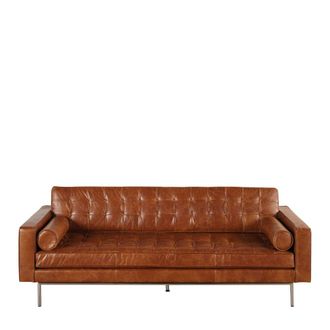 Maisons du monde Sofá capitoné de 3 plazas de cuero marrón