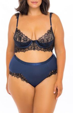 Oh l&agrave; l&agrave; Ch&eacute;ri Eyelash Lace Underwire Bra & High Waist Panties Set in Navy06 at Nordstrom, Size 2X