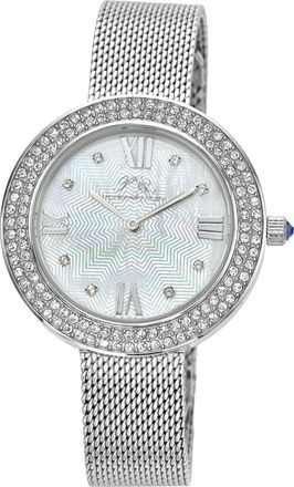 Porsamo Bleu Womens Madeleine Crystal Stainless Steel Silver Tone White MOP Dial Topaz Watch 1511AMAS