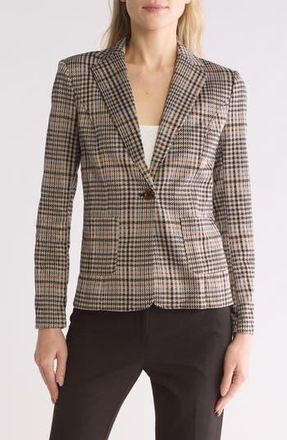 Amanda + Chelsea Plaid Notch Lapel Ponte Knit Blazer in Camel Multi at Nordstrom Rack, Size X-Large