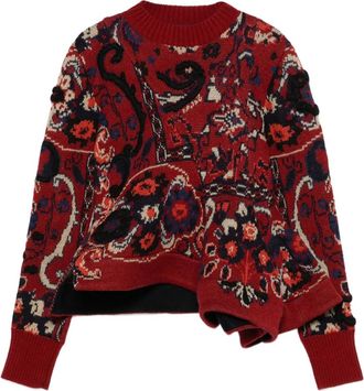 sacai Asymmetrische trui met paisley-print - Rood