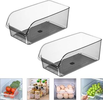 Gabrielle Organizador De Refrigerador De Tama&ntilde;o Mediano De 2 Piezas: Contenedor Para Verduras Apto Para Alimentos, Organizador Transparente Sin Bpa Para Cocina,